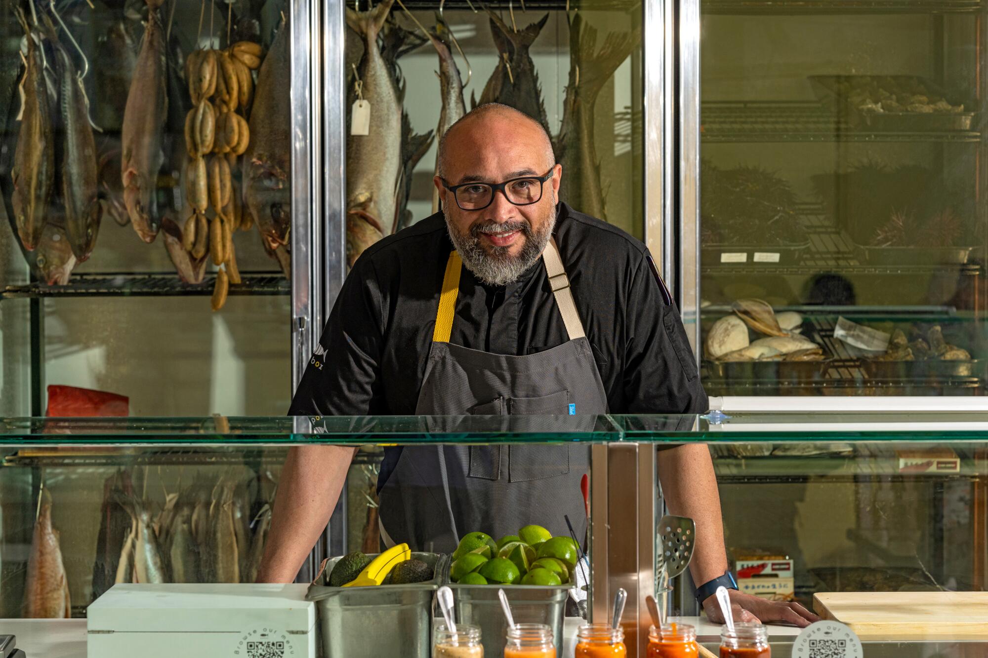 Chef Gilberto Cetina in front of at Holbox. 