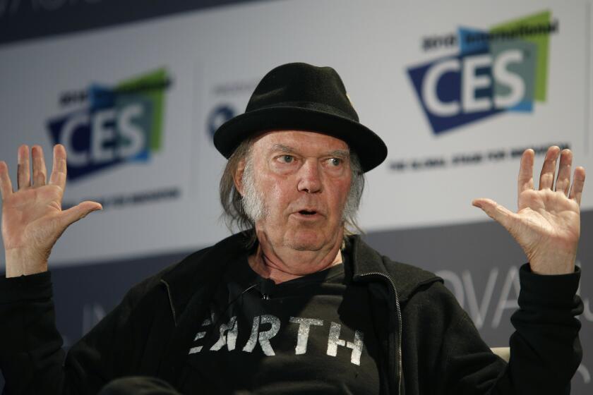 Musician Neil Young, shown at the Consumer Electronics Show in Las Vegas in January, has said that Donald Trump was not authorized to use Young's 1989 song "Rockin' in the Free World" to announce his bid for the presidency.
