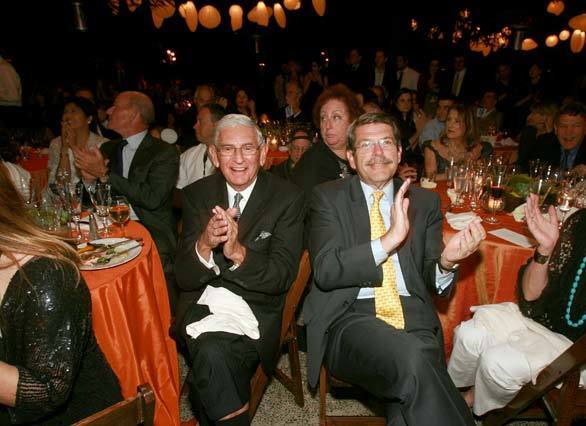 Eli Broad, left, and Los Angeles County Supervisor Zev Yaroslavsky at the inaugural gala of the new Broad Stage and the Edye Second Space at the Santa Monica College Performing Arts Center on Saturday night. The handsome, comfortable, generously equipped 499-seat theater is designed for a wide range of activities, including chamber music, opera, recitals, pop music and spoken theater.