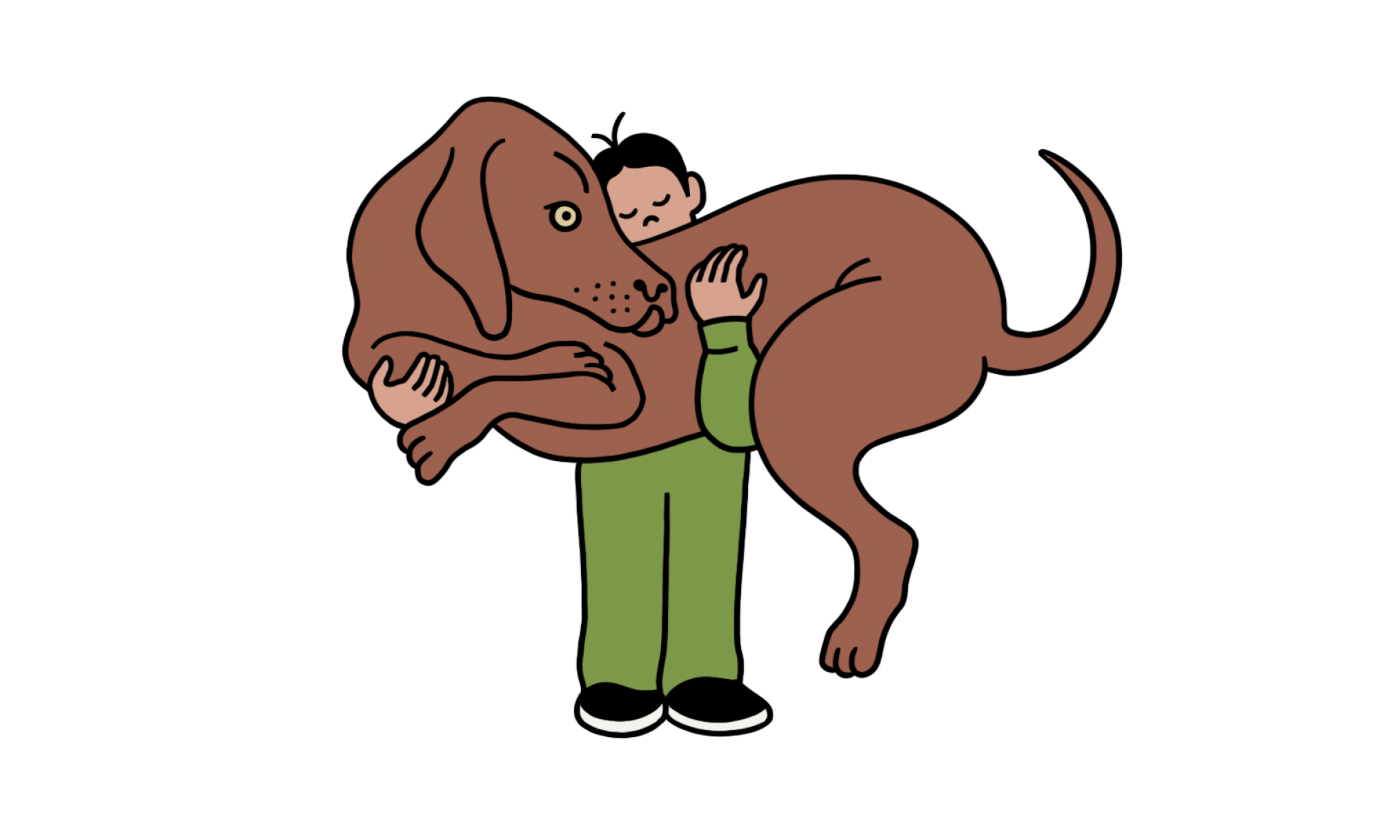 illustration of a person holding a vizsla in their arms
