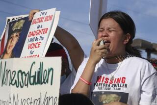 Lupe Guillen, younger sister of Army Pfc. Vanessa Guillen, addresses a crowd outside the Fort Hood, Texas, military base on June 12. Vanessa Guillen went missing on April 22.