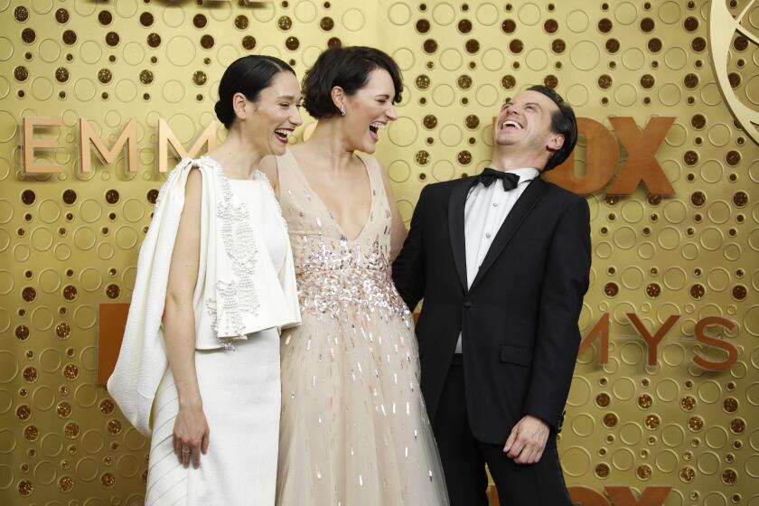 LOS ANGELES, CA., September 22, 2019:ÊSian Clifford, Phoebe Waller-Bridge and Andrew Scott arriving at the 71st Primetime Emmy Awards at the Microsoft TheaterÊin Los Angeles, CA. (Jay L. Clendenin / Los Angeles Times)