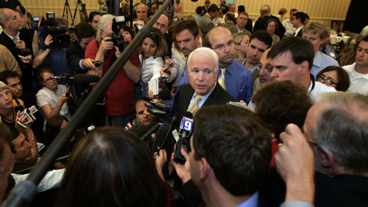 John McCain, shown on the campaign trail in 2007. After his death Saturday, his book hit bestseller lists.