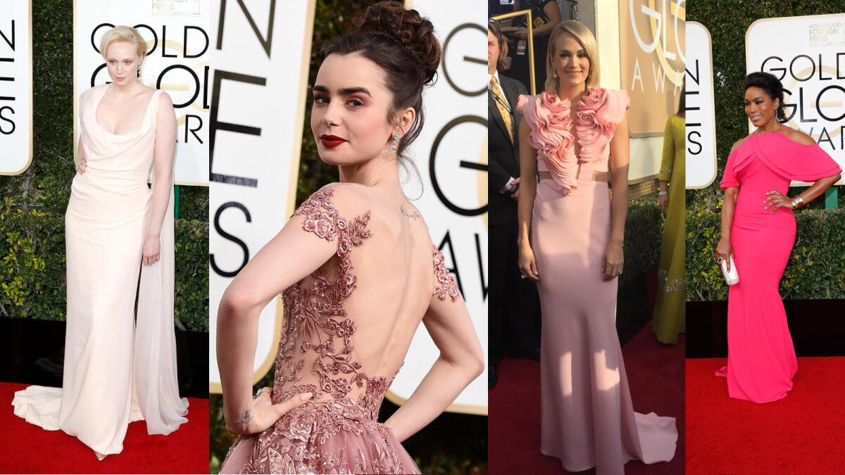 Pink is one of the major colors to pop up on the red carpet at the Golden Globes.
