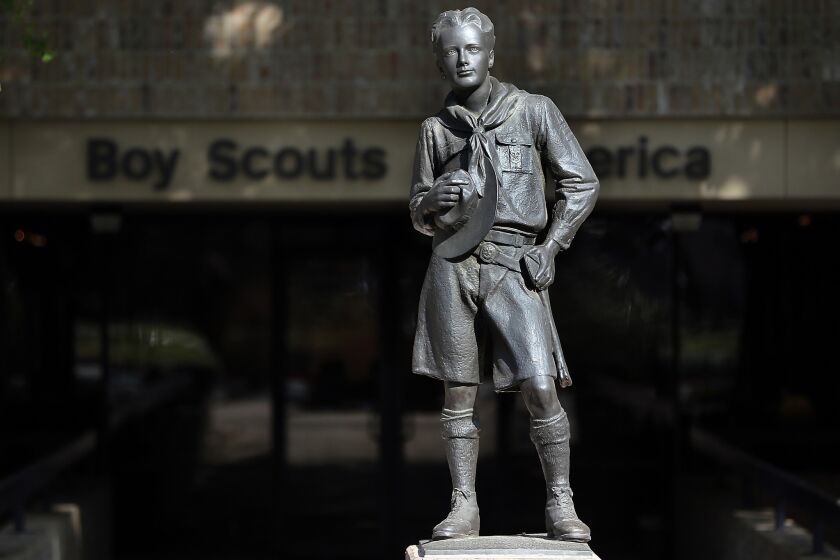 A statue outside the Boy Scouts of America headquarters in Irving, Texas.