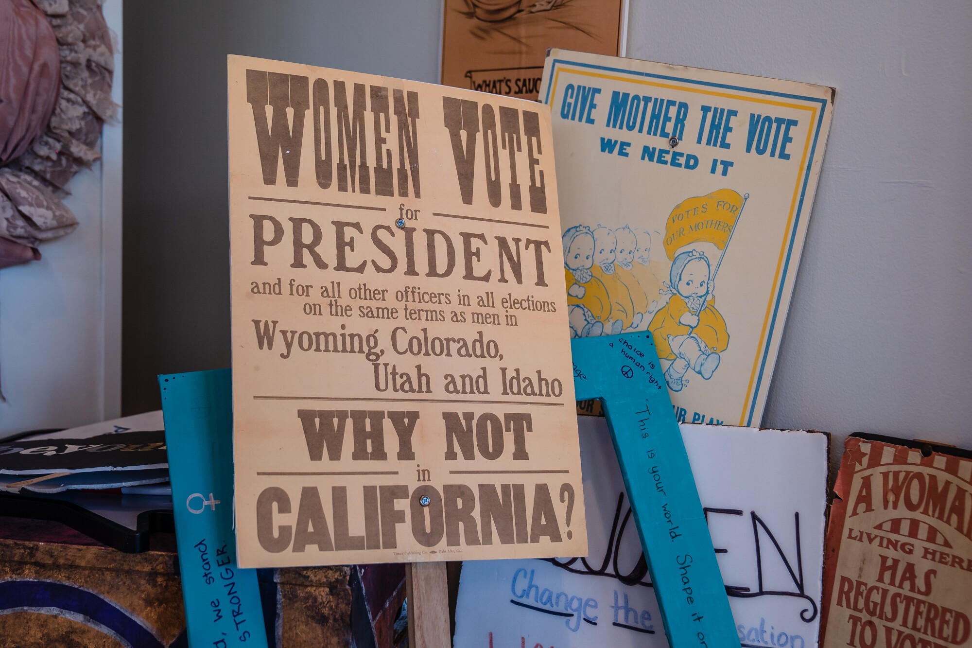 Historical signs on display at the Encanto Woman's Museum on Women's Equality Day.