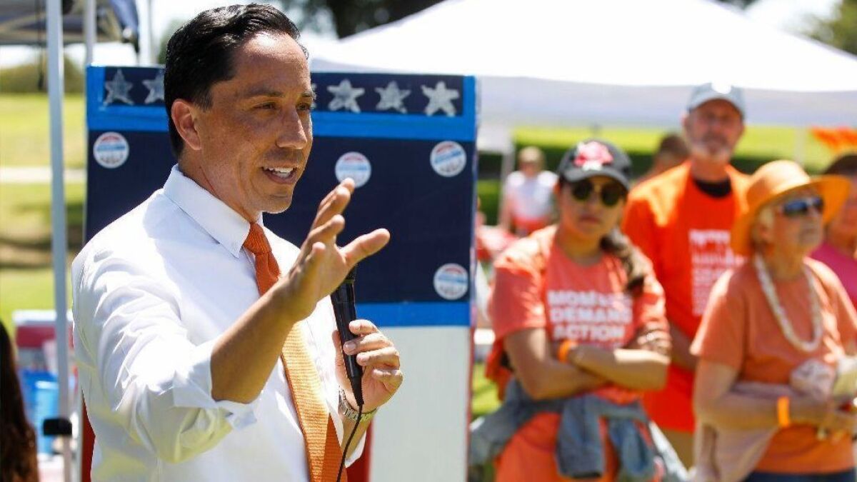 California Assembly member Todd Gloria. seen here at a June picnic event with the Wear Orange coalition, Moms Demand Action, NeverAgainCa and other gun safety advocates, has introduced legislation banning the sale of guns and ammunition at the Del Mar Fairgrounds.