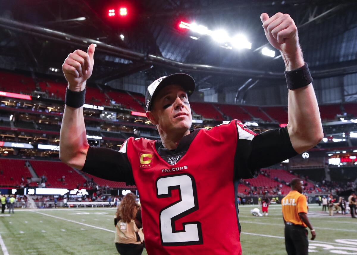 Atlanta Falcons quarterback Matt Ryan celebrates Sunday's win over the Carolina Panthers.
