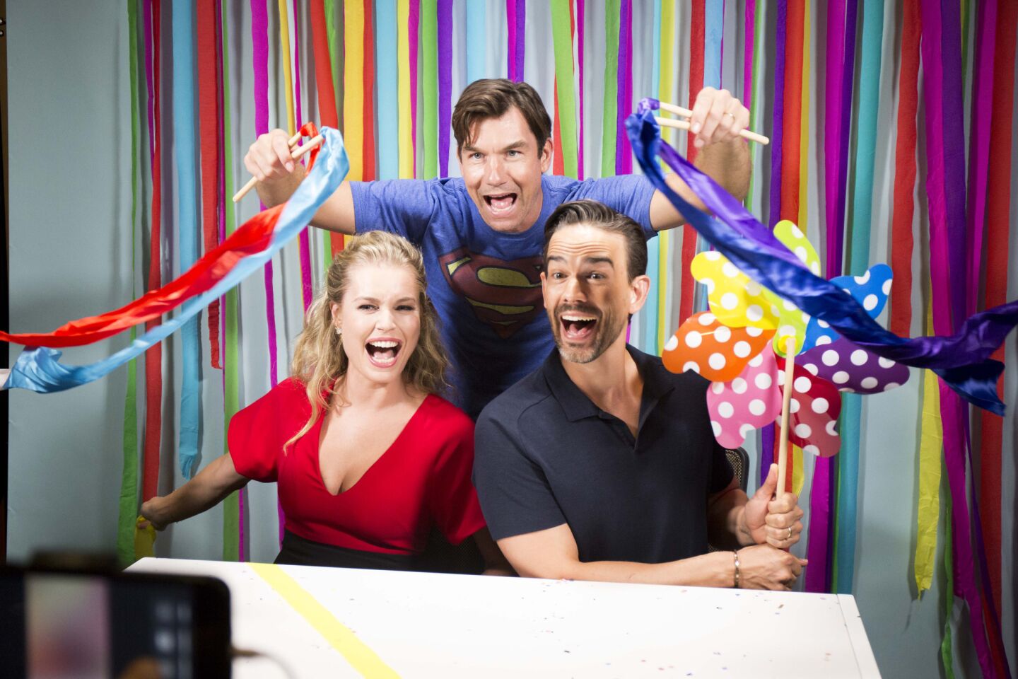 Rebecca Romijn, Jerry O' Connell and Christoper Gorham from the animated film "The Death of Superman."