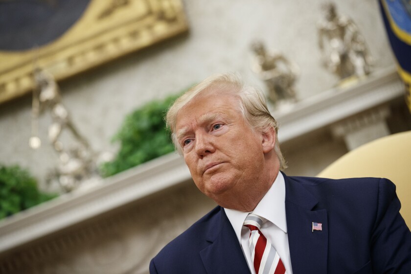 President Trump during a meeting with Romanian President Klaus Iohannis in the Oval Office of the White House on Tuesday.