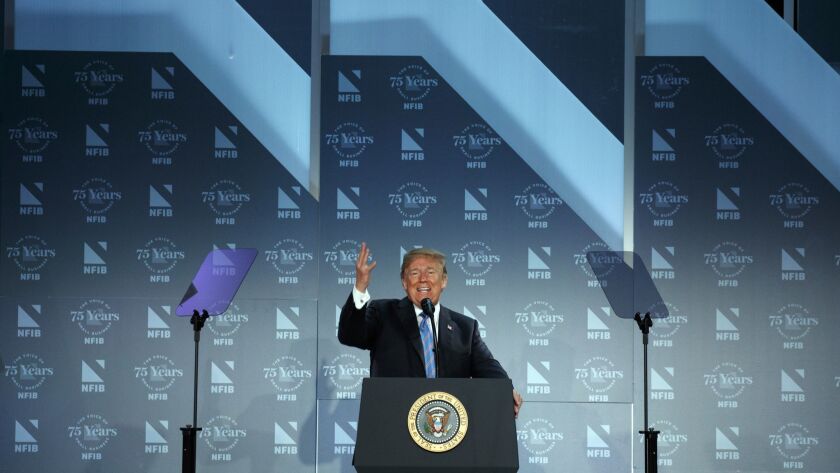 President Trump speaks at the National Federation of Independent Business' 75th anniversary celebration on Tuesday in Washington.