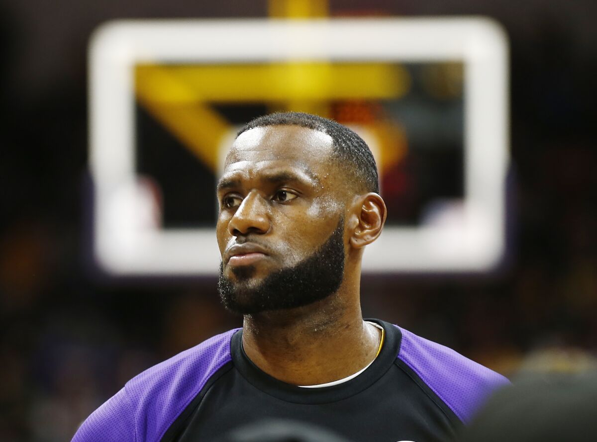 LeBron James is shown Sept. 30, 2018, for a preseason game against Denver in San Diego.