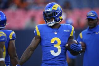 Los Angeles Rams running back Cam Akers (3) warms up before an NFL preseason football game.