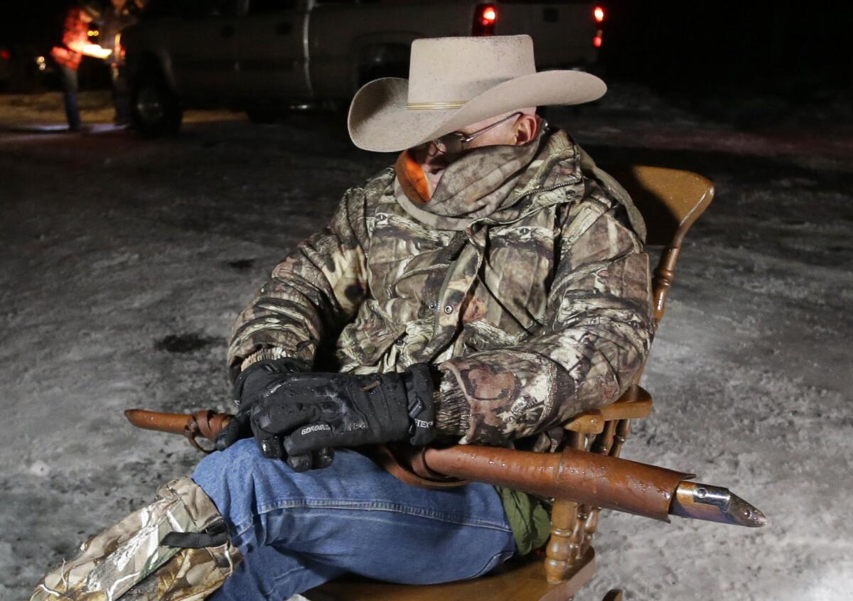 Rancher and activist LaVoy Finicum pulls guard duty at the Malheur National Wildlife Refuge near Burns, Ore.