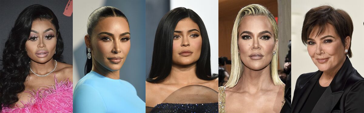 This combination of photos shows former reality television star Blac Chyna, left, and current reality TV stars Kim Kardashian, from second left, Kylie Jenner, Khloe Kardashian and Kris Jenner. Blac Chyna lost her court battle against the Kardashians. She originally alleged that six women from the Kardashian family had defamed her by falsely spreading word that she had physically abused him, and interfered with her contract by convincing the E! network to cancel their “Keeping Up With the Kardashians” spinoff, “Rob & Chyna." She sought as much as $108 million. (AP Photo)