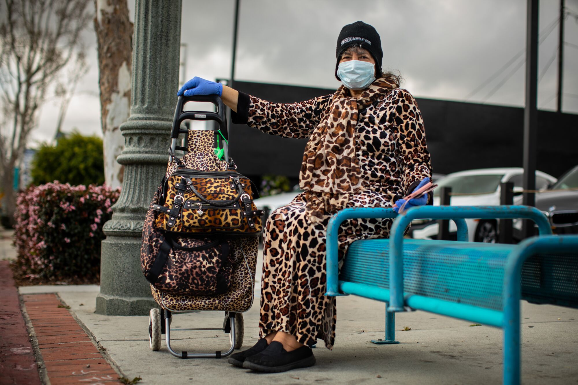 A woman named Sarah, who said tigers are her favorite, let out a growl while waiting for a bus on Hawthorne Boulevard in Lawndale.