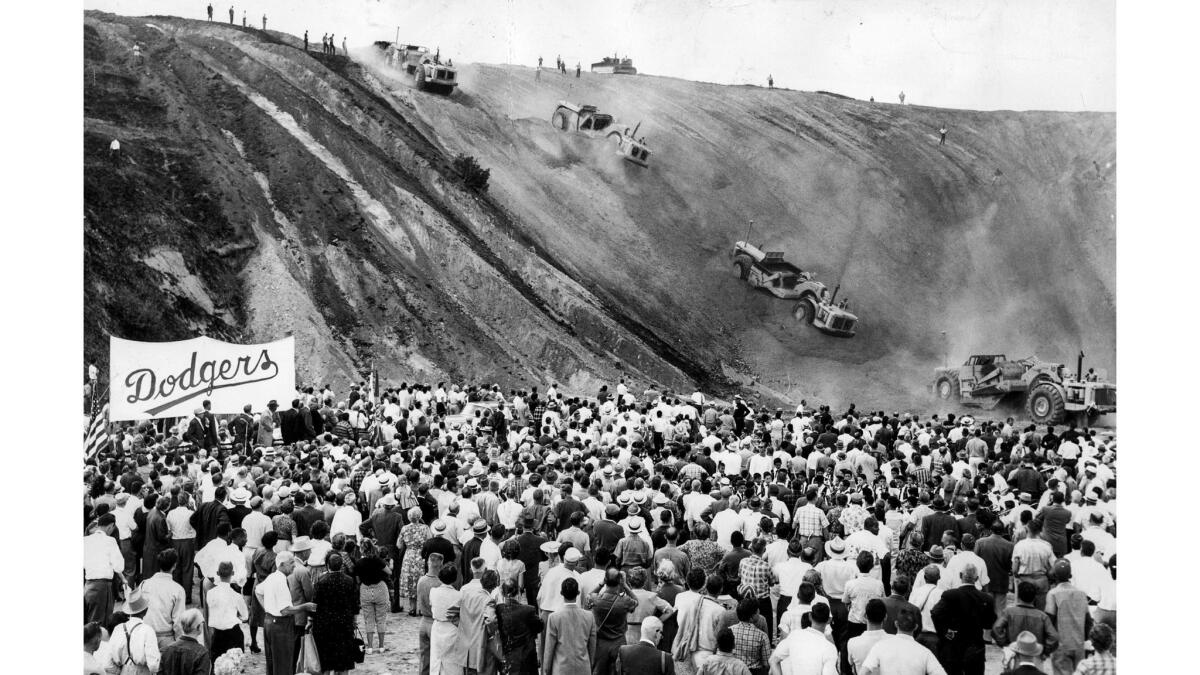 Sept. 17, 1959: Three thousand fans attend the ground-breaking ceremony for Dodger Stadium.