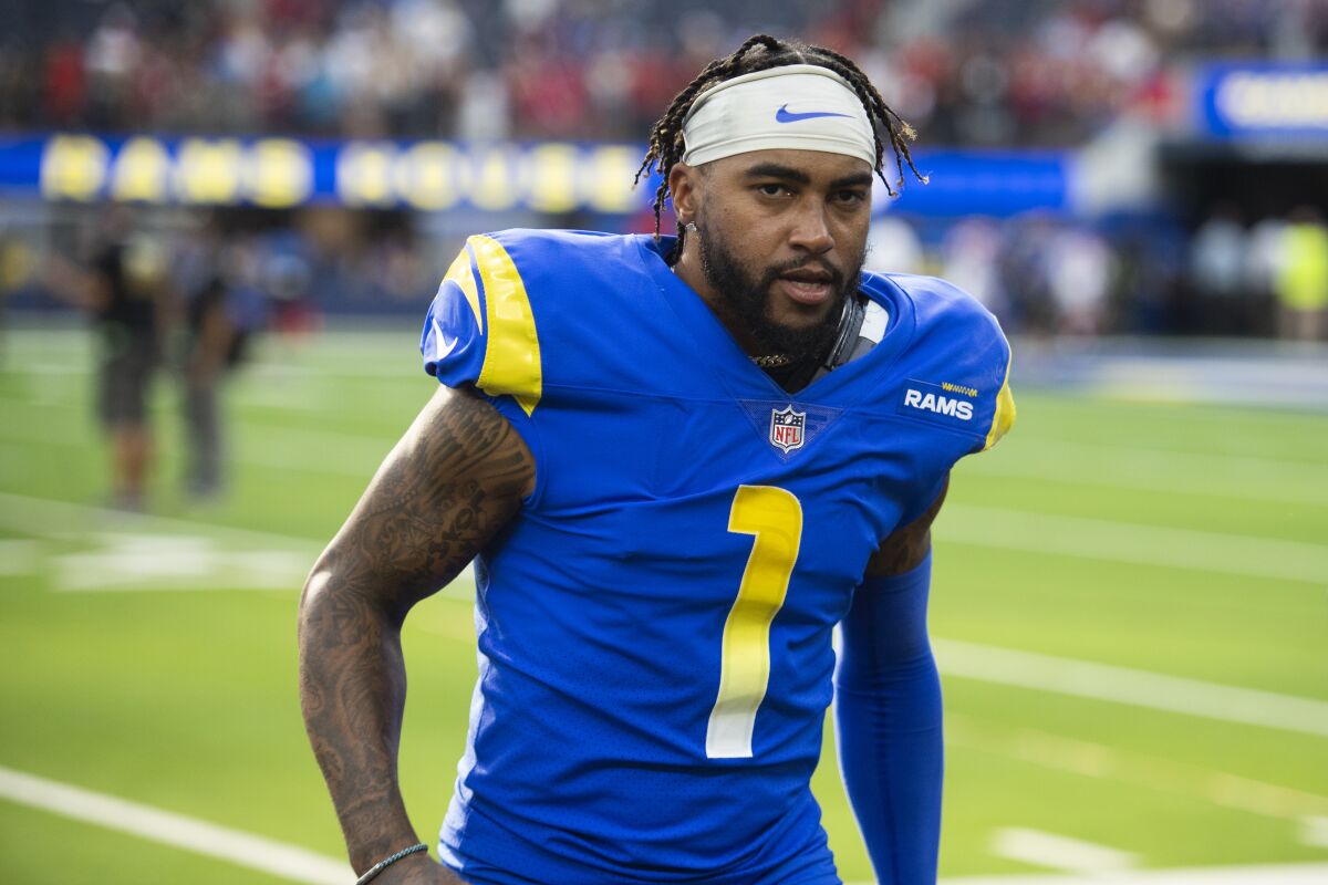 Rams wide receiver DeSean Jackson walks back to the locker room after a game.