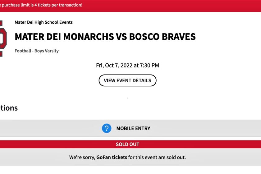 Tickets for the Mater Dei-St. John Bosco game on Friday night were sold out within minutes.