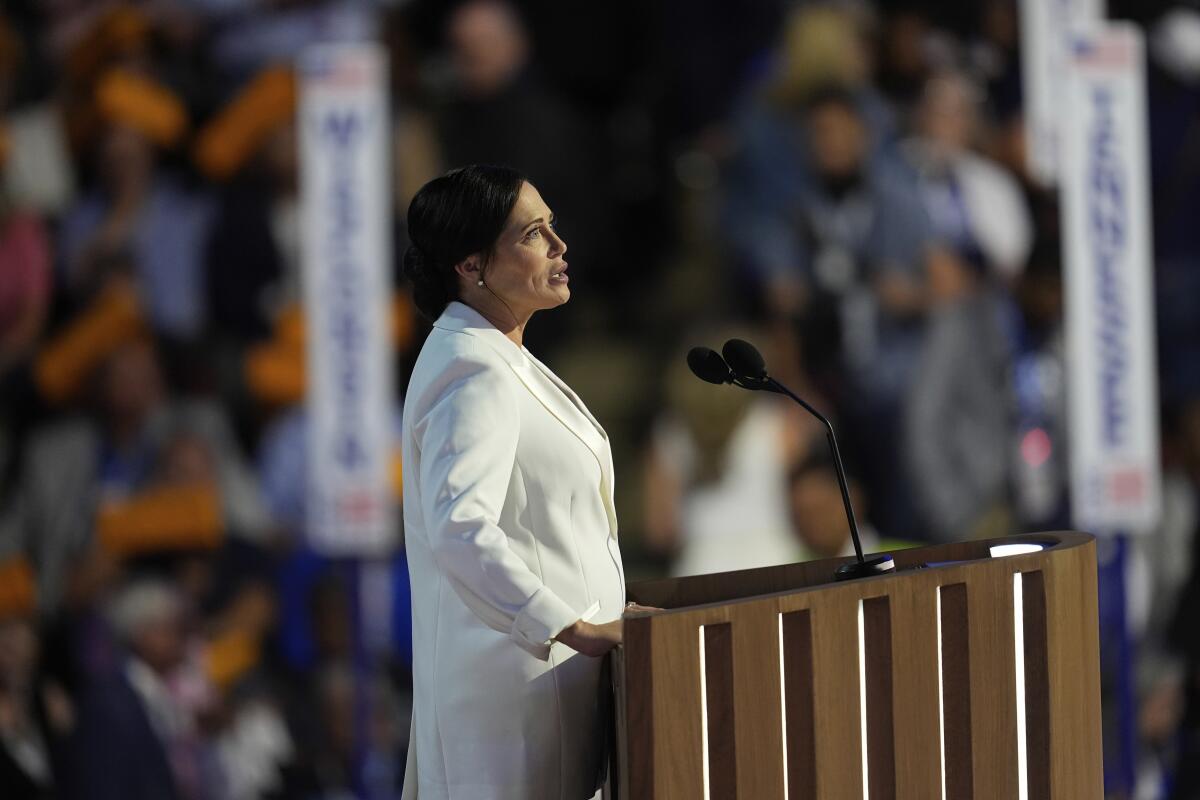 Stephanie Grisham speaks at the Democratic National Convention in Chicago.