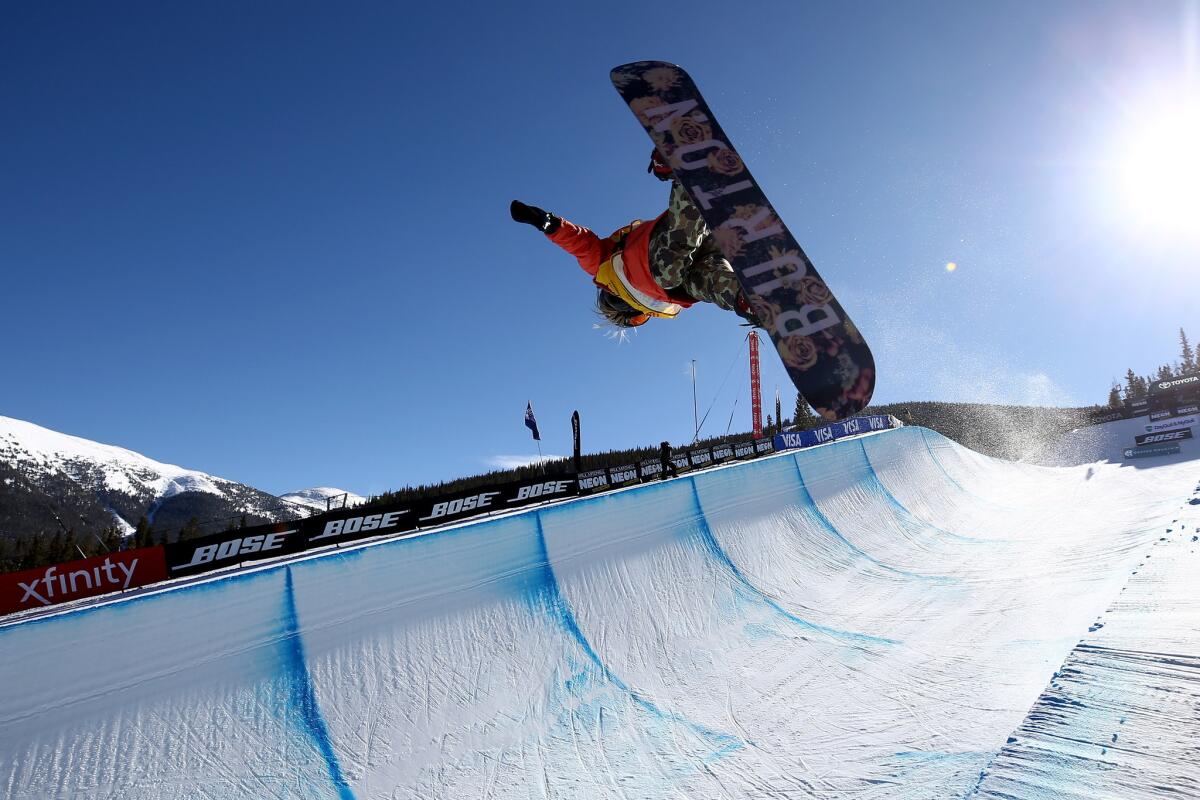 Chloe Kim catches some serious air during the U.S. Grand Prix competition at Copper Mountain, Colo. She would win the event.