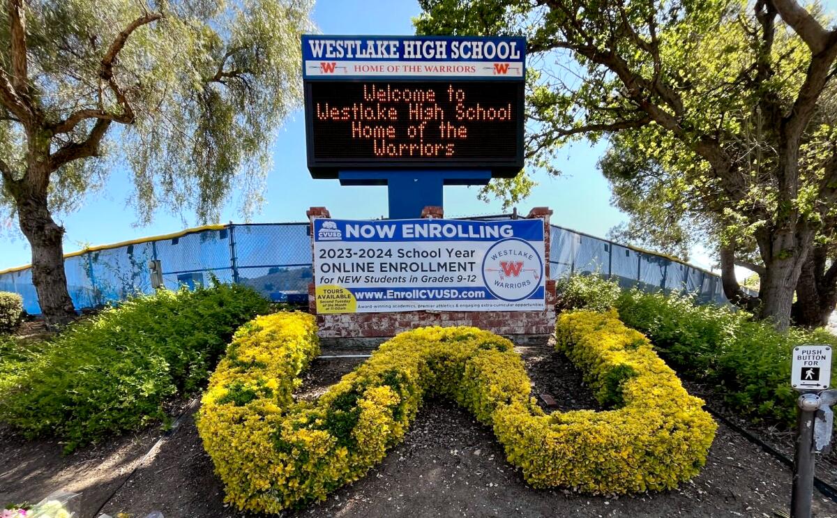 Westlake High School sign in Thousand Oaks.