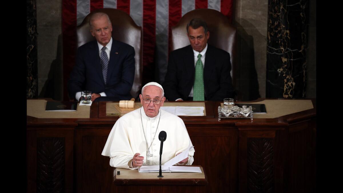 Pope Francis addresses a joint meeting of Congress on Sept. 24.