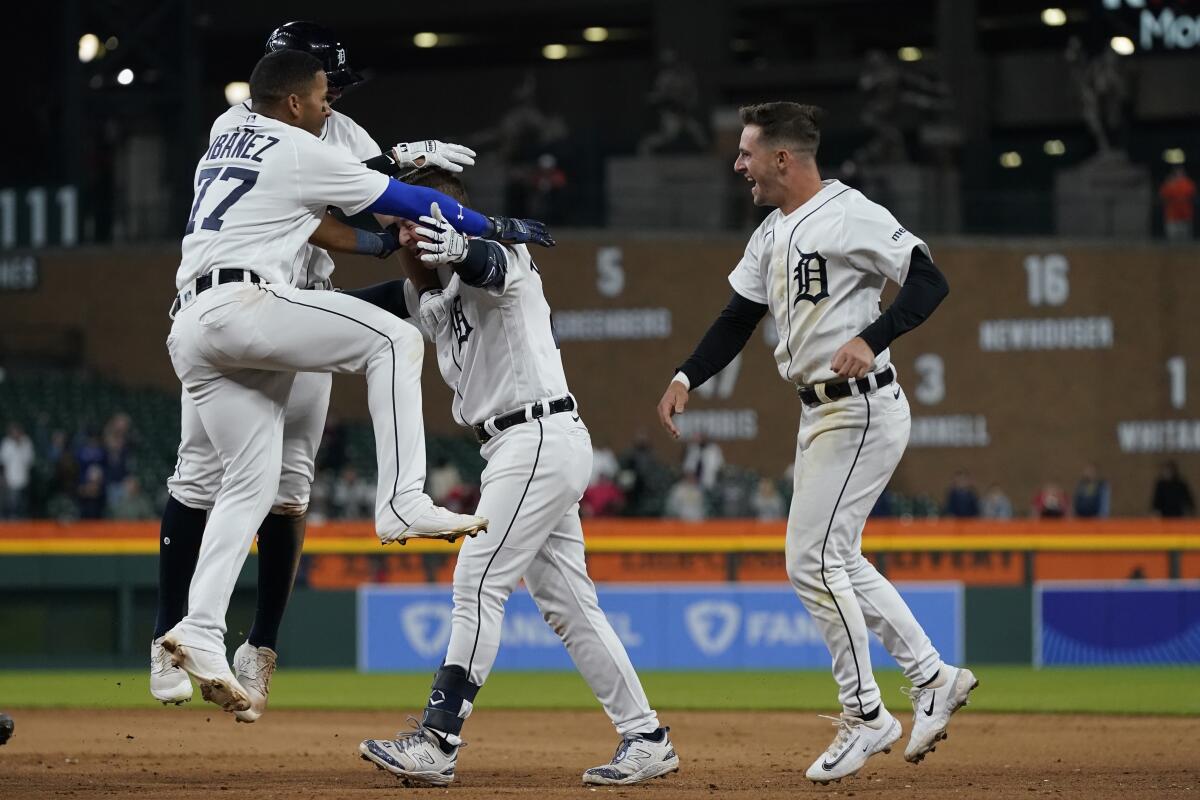 Spencer Torkelson of the Detroit Tigers hits a two-run homerun in the in  2023