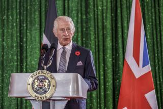 Britain's King Charles III delivers his speech during the State Banquet hosted by Kenyan President William Ruto at the State House in Nairobi, Kenya, Tuesday Oct. 31, 2023. (Luis Tato/Pool via AP)