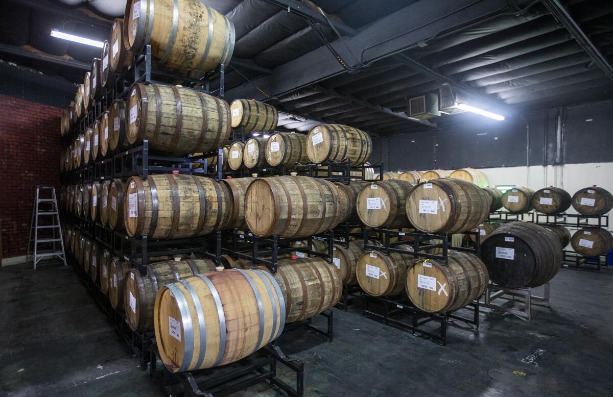The barrel room is where beer is aged and stored at the Bruery in Placentia.