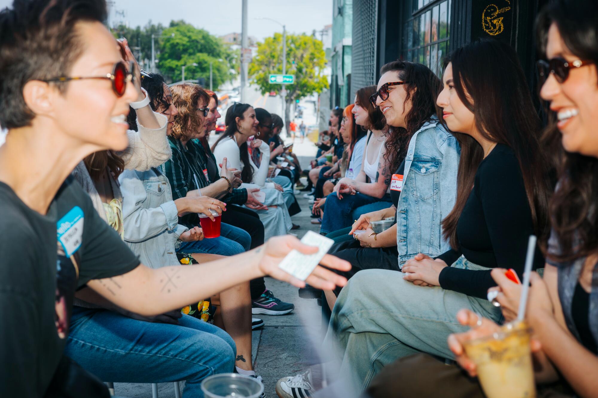 Outdoor tables full of people in Cound Coffee in Echo Park.