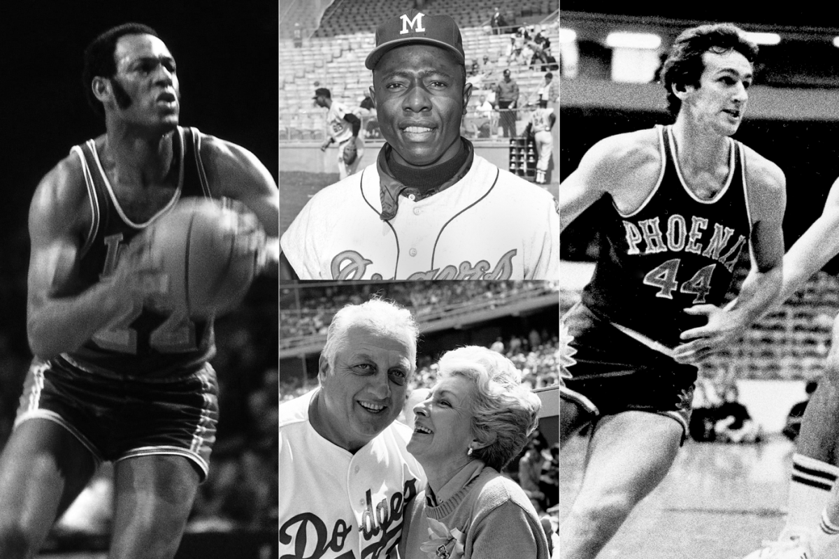 Elgin Baylor, Hank Aaron, Paul Westphal and Jo and Tommy Lasorda.