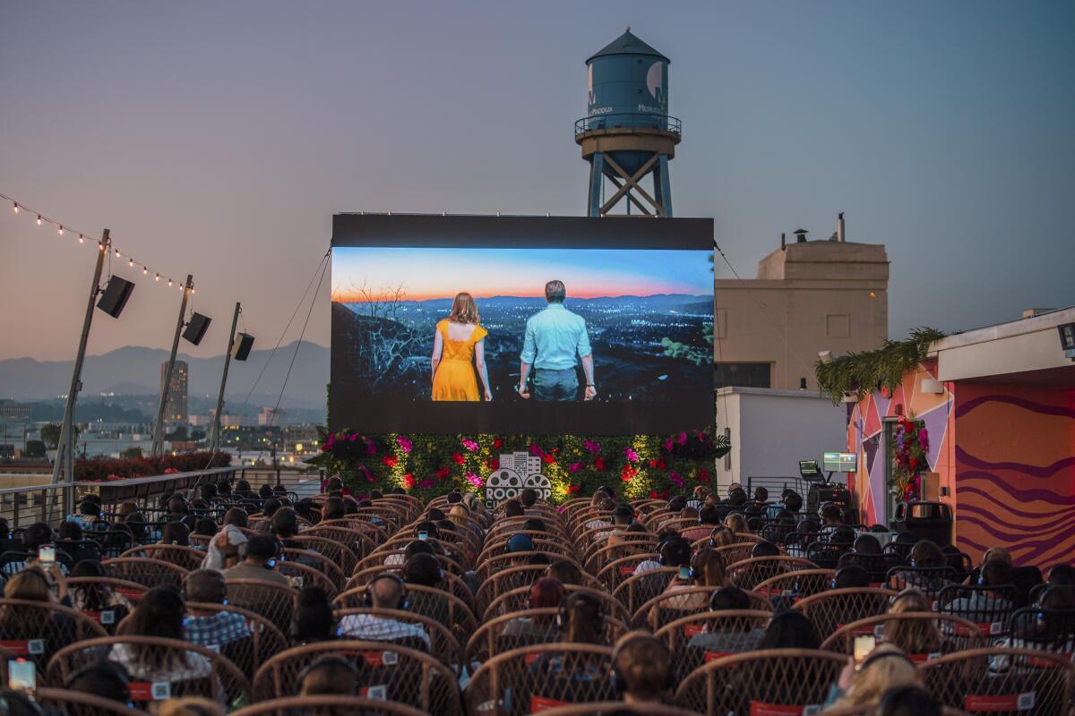 The rooftop cinema club in the Arts District for the 11 Los Angeles Dates POI.