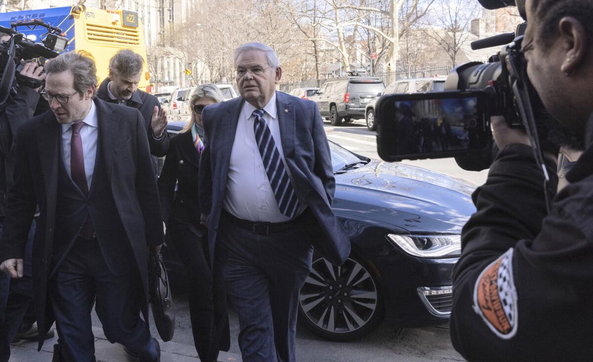 Sen. Bob Menendez arrives at Manhattan federal court.