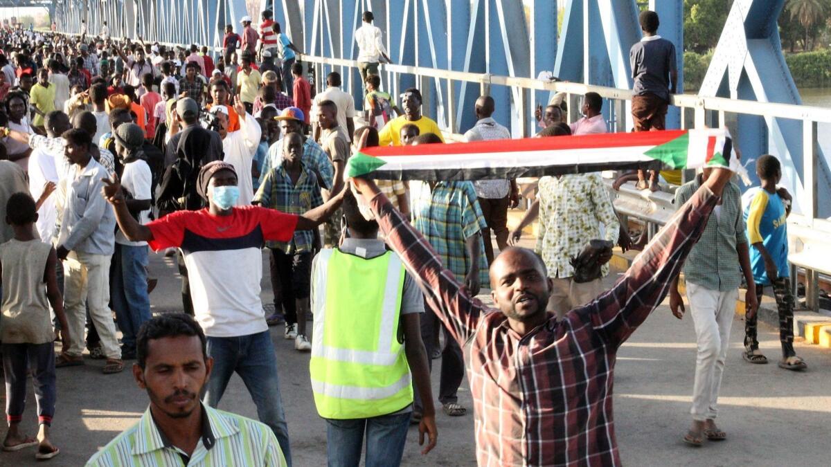 Sudanese protesters gather during a demonstration in the capital, Khartoum, on May 13.