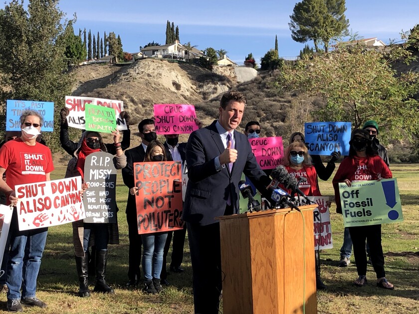 Henry Stern holds a press conference at Viking Park in Porter Ranch