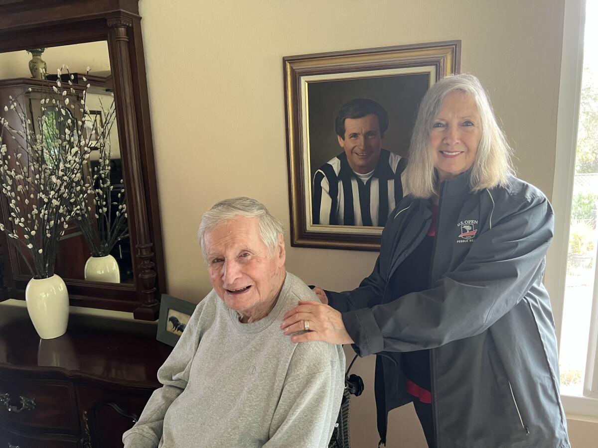 Former NFL referee Jim Tunney and his wife, Linda, in their Pebble Beach home.