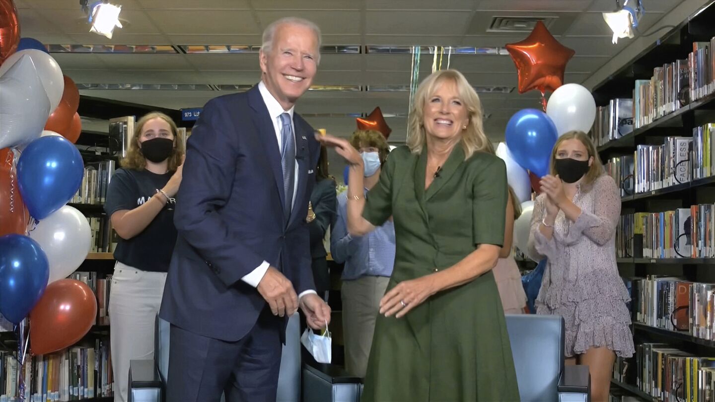 Joe and Jill Biden and their family celebrate after the roll call vote.