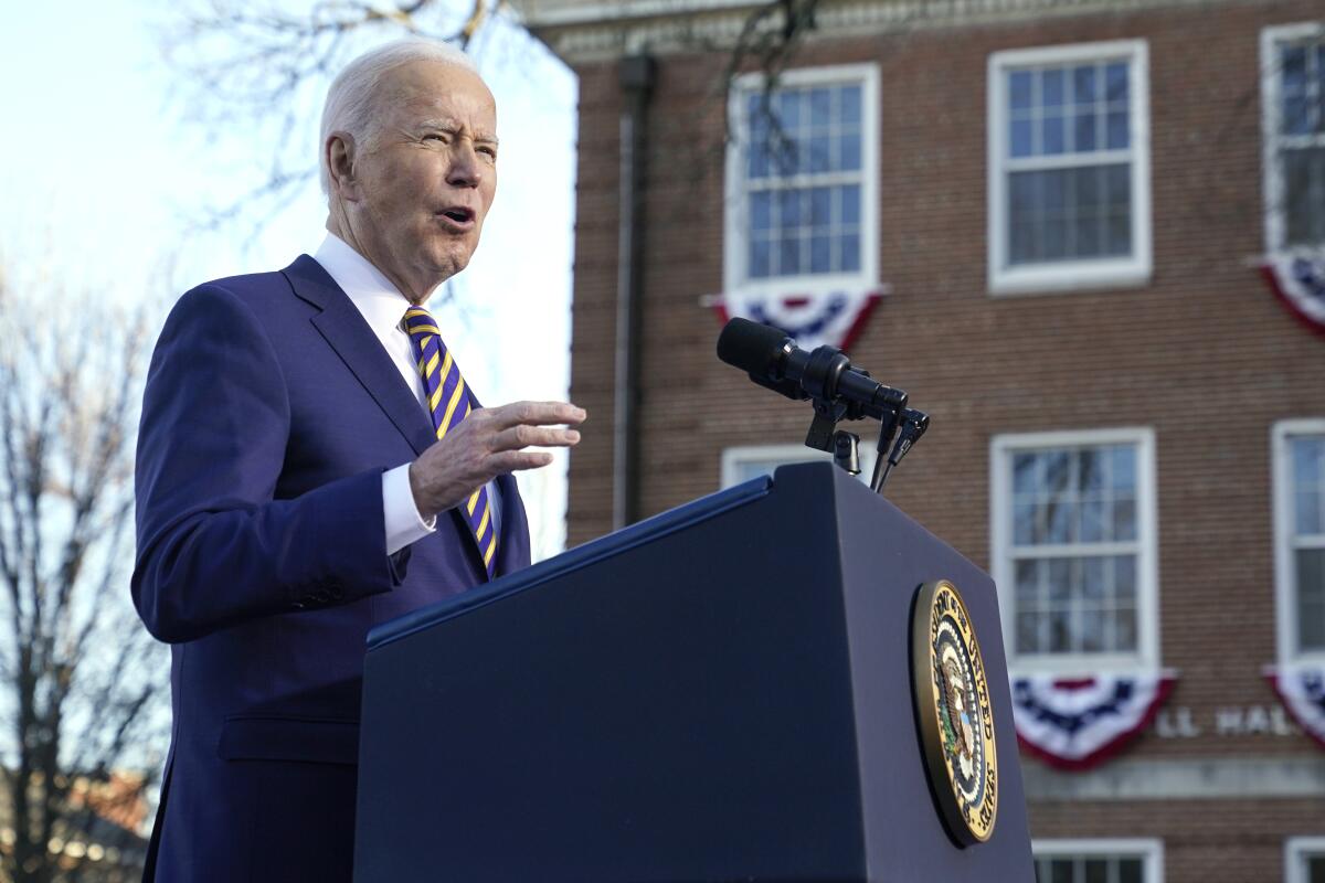 President Biden speaks at Morehouse College and Clark Atlanta University in Atlanta on Jan. 11, 2022. 