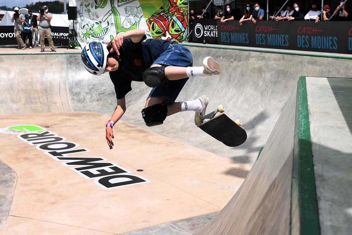 Minna Stess competes during a Dew Tour event in Des Moines, Iowa in May 2021.