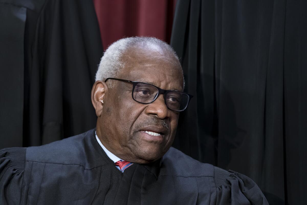 Clarence Thomas in his Supreme Court robe on Oct. 7, 2022. 