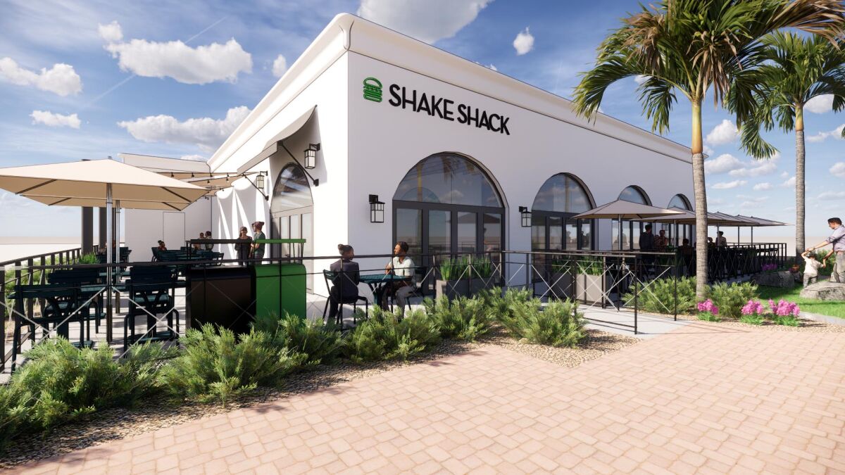 A rendering of the new Shake Shack restaurant at The Beacon center in Carlsbad.
