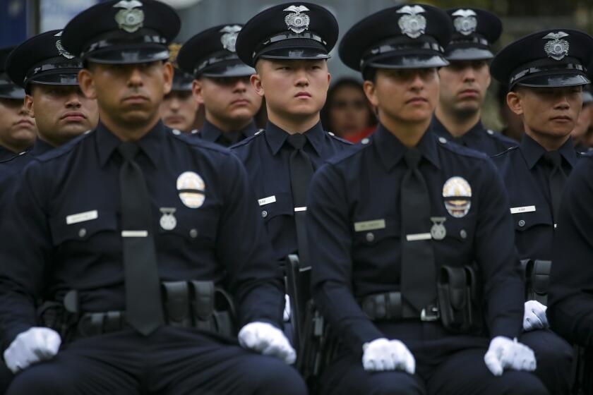 Los Angeles, CA - June 03: Graduation ceremony of Recruit Class 11-21, 39 new officers who completed 24 weeks of training, at Los Angeles Police Academy on Friday, June 3, 2022 in Los Angeles, CA. (Irfan Khan / Los Angeles Times)