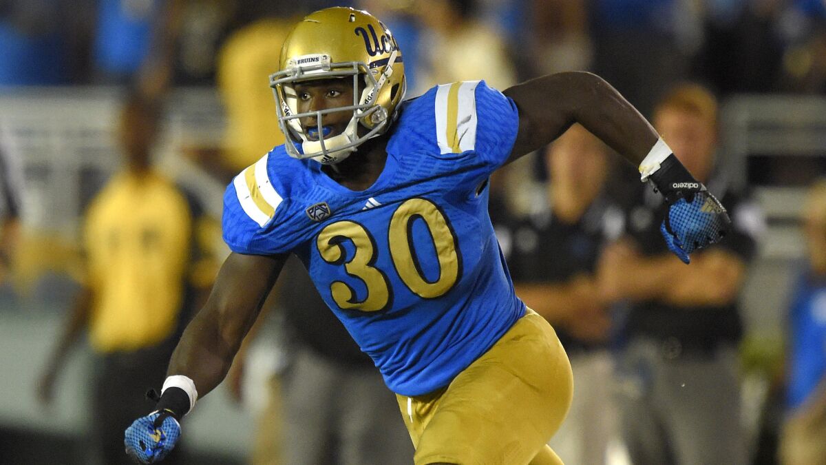 UCLA linebacker Myles Jack runs during the Bruins' victory over Memphis on Sept. 6.