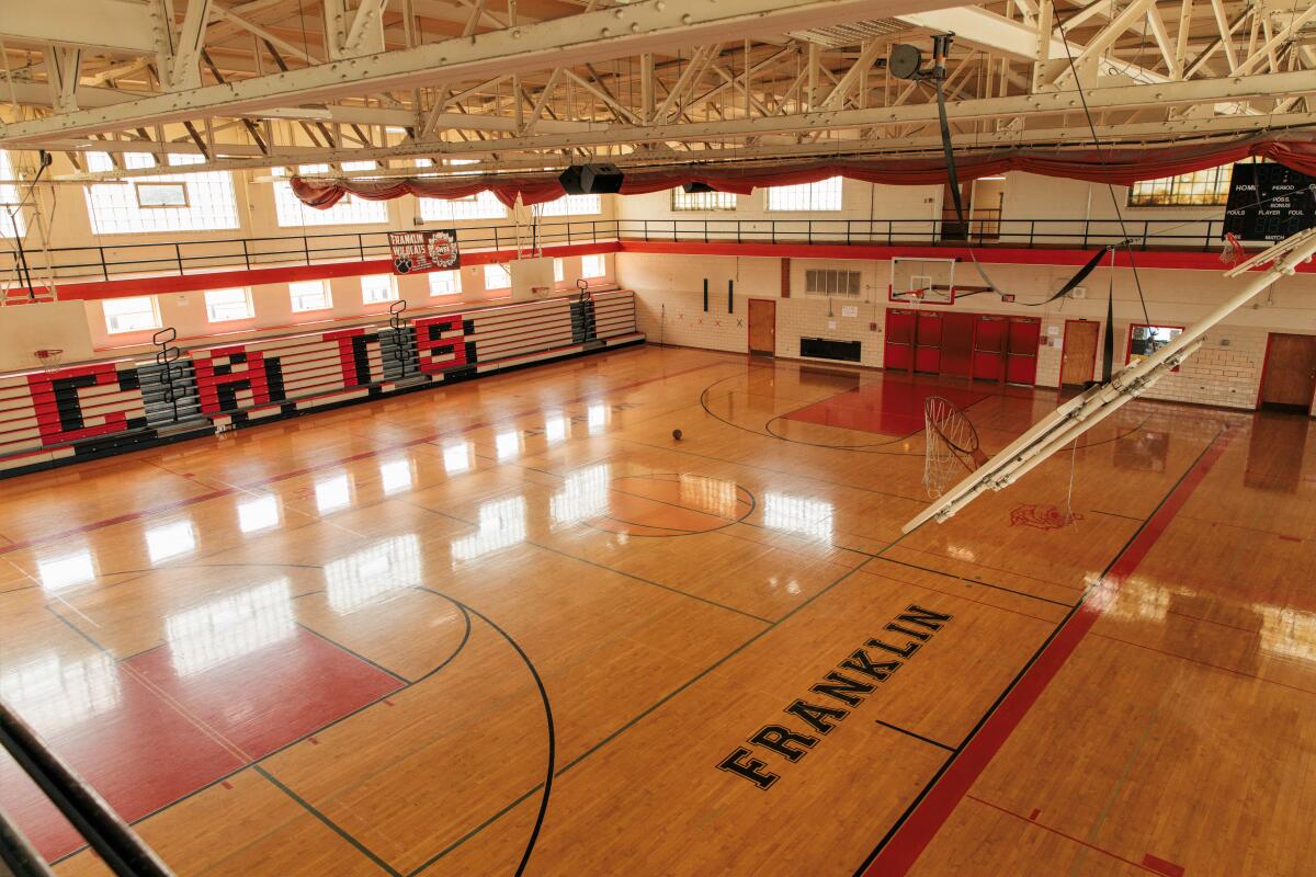 An overhead view of the gymnasium at Franklin Junior High, where Luke Kennard first refined his game.