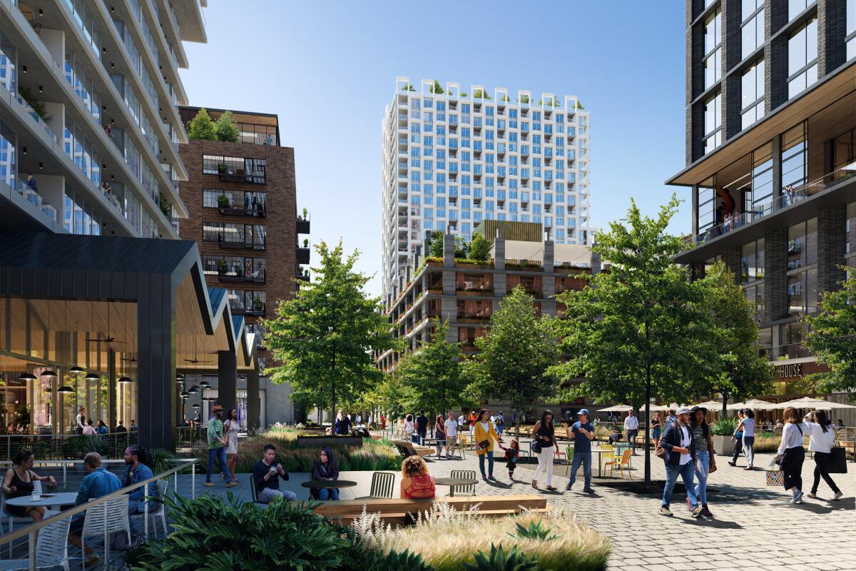 A rendering of a courtyard at the proposed Fourth & Central project.