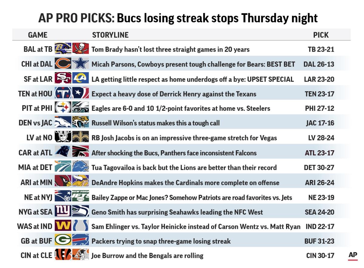 Week 9 straight-up picks: Will Packers, Bucs snap losing streaks?