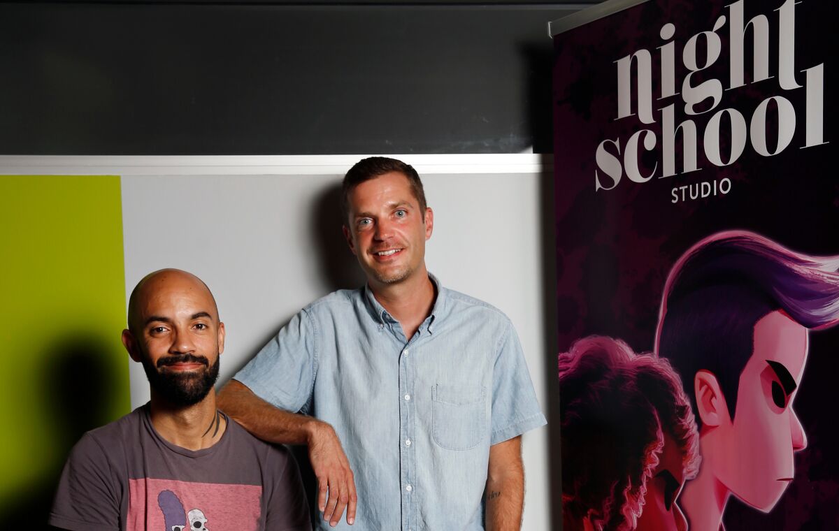 Night School Studio developers and owners Adam Hines, left and Sean Krankel