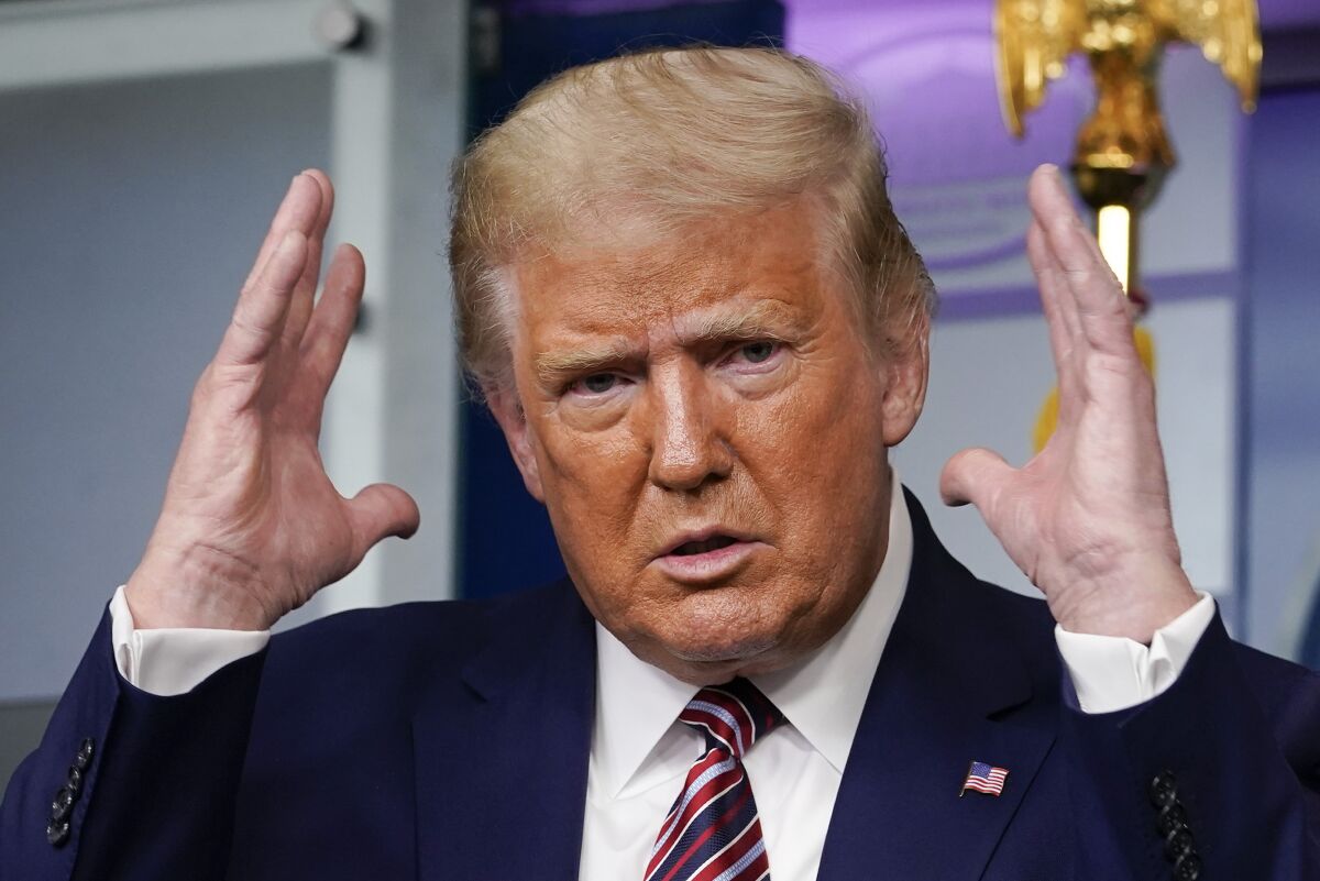 President Trump gestures while speaking at the White House on Sept. 27, 2020.