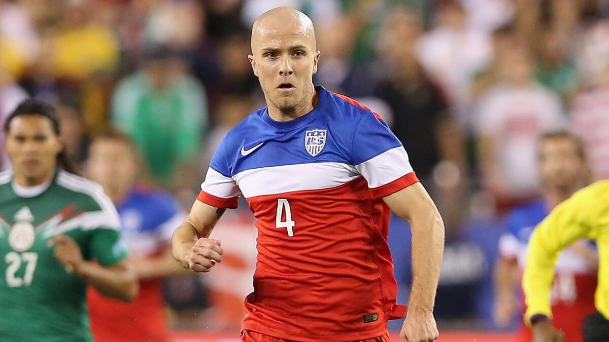 U.S. midfielder Michael Bradley controls the ball during the International Friendly against Mexico at University of Phoenix Stadium on April 2, 2014 in Glendale, Arizona.